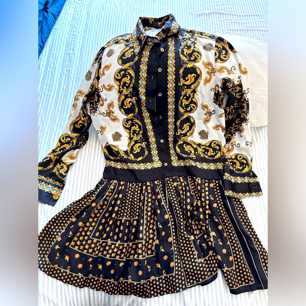 satin dress printed- M/L